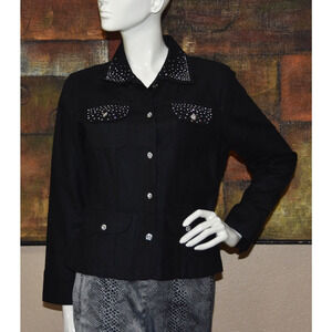 Y2K Christine Alexander Swarovski Crystal Embellished Black Linen Jacket Small